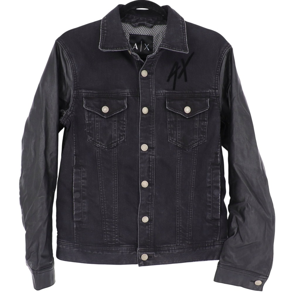 Armani Exchange Mens Denim Jacket Size S Black Studded Lightning Bolt Casual